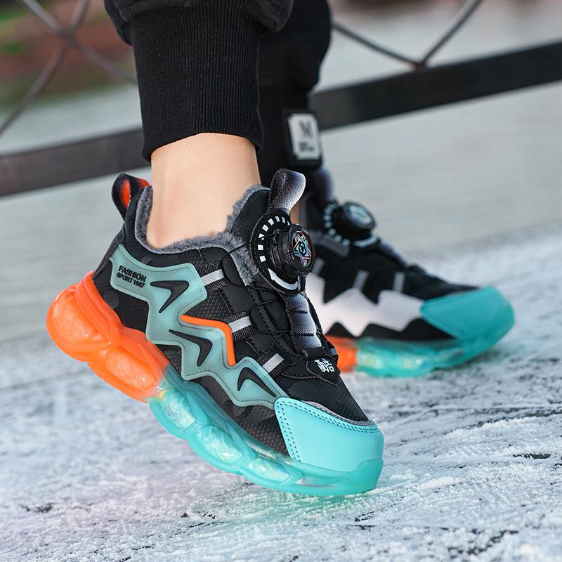 Осенне-зимние кроссовки унисекс, детская хлопковая обувь, кроссовки из искусственной кожи, непромокаемые бархатные теплые ультра-легкие зимние кроссовки для мальчиков