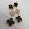 Boutique Three Flowers Size Flower Earrings Four-leaf Clover Earrings Clip 18k Light Luxury Ins Design Fashion Hundred with Earrings