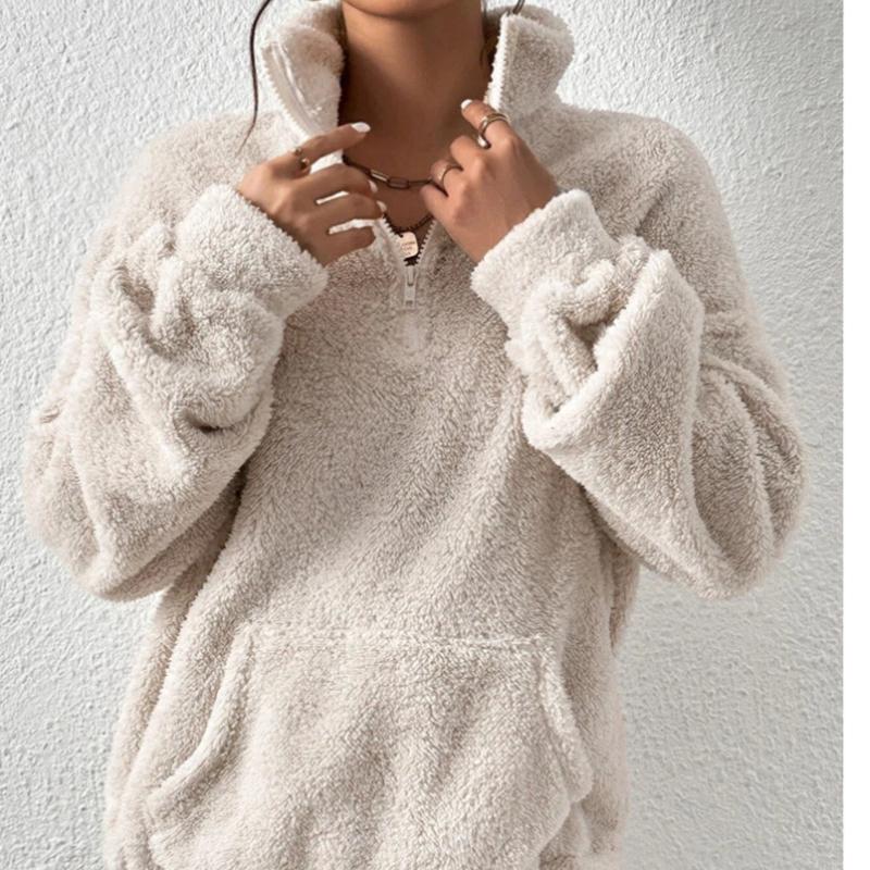 Осень и зима европейский и американский новый плюшевый плюс бархатный женский свитшот со стойкой воротником повседневный топ