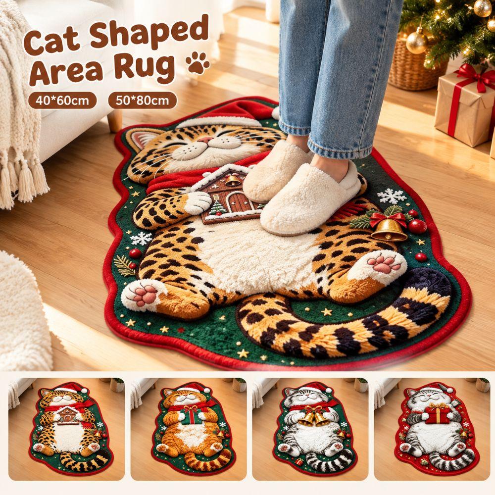 Red and Green Sleeping Cat Floor Mat Plush Faux Cashmere Rug New Cartoon Carpet for Living Room
