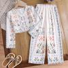 Girls Clothing 2025 Spring Autumn Clothes Fashion Printed Bow Long Sleeve Top Shirt + Wide-leg Pants Set for Children
