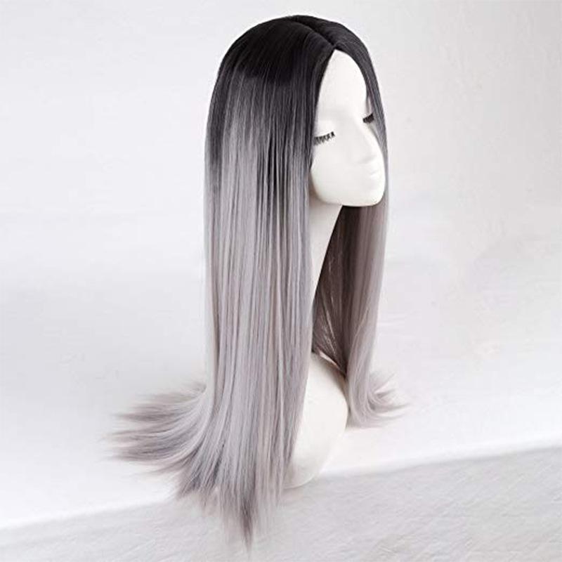 Synthetic Pink Long Straight Wig for Women Middle Part Wig with Dark Root Cosplay Party Halloween Lolita Heat Resistant