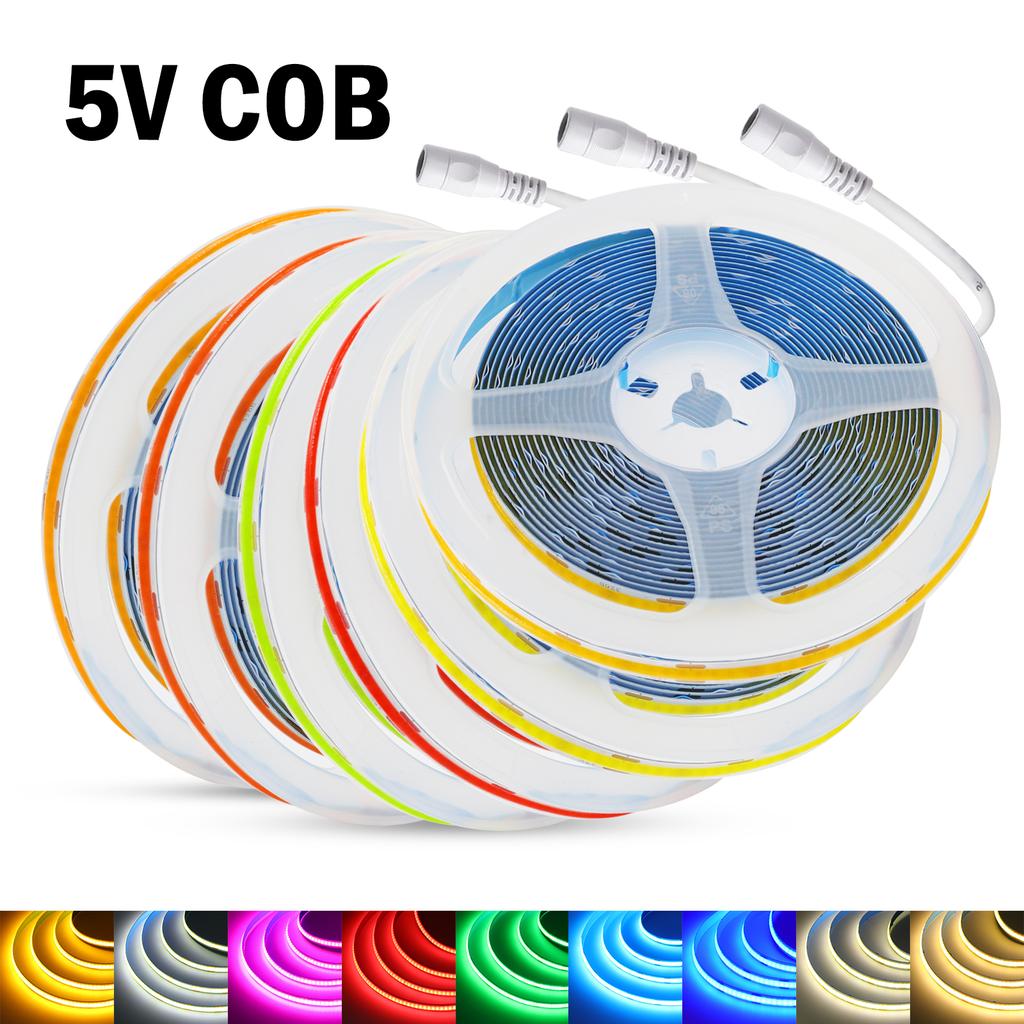COB Led Strip Light 5V Flexible LED Ribbon 8mm 320LEDs/M High Density Linear Lighting White/Red/Green/Pink/Blue Adhesive Tape