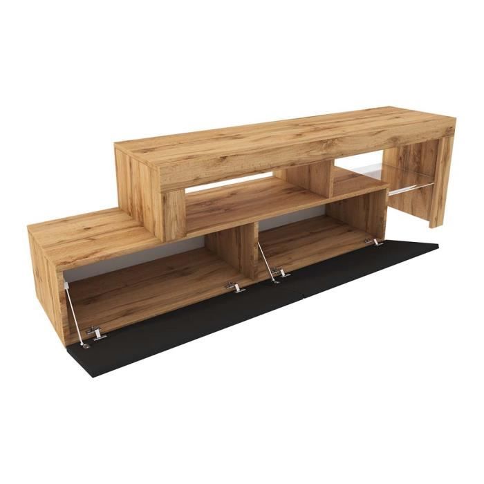 TV cabinet - SELSEY - Asten - Wotan oak - Black - Integrated LED