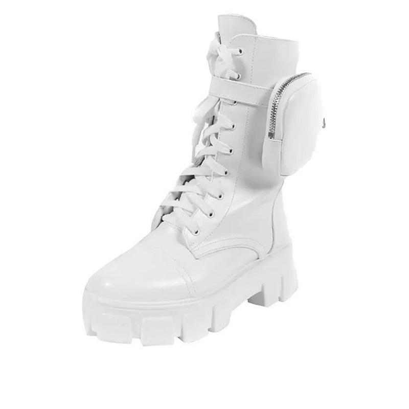 Новые женские ботинки с карманами, женские ботильоны на шнуровке, женские армейские ботинки на массивном каблуке, короткие ботинки на молнии, женская обувь на платформе