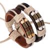Мужской Женский Панк Стиль Браслет Бронзовый Пружинный Деревянные Бусины Плетение Кожаный Браслет ARI