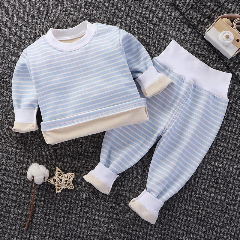 Комплект нижнего белья из бархата с высокой талией для малышей: Пижамы для мальчиков и девочек с защитой живота на осень-зиму