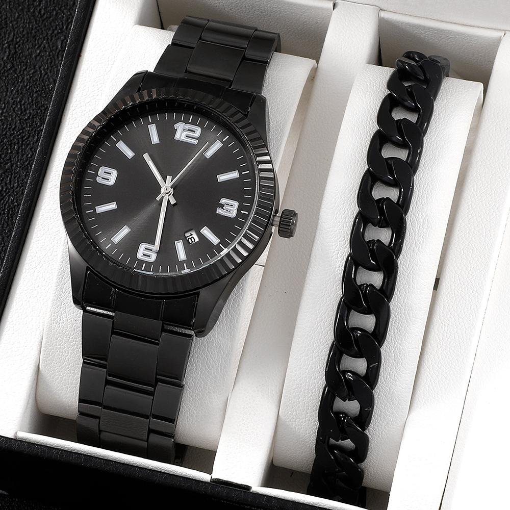 (Bracelet+watch) Fashion Men's Stainless Steel Quartz Watch Set (including Bracelet)