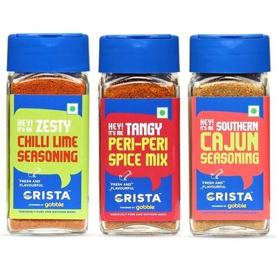 Crista International Seasonings Combo | Приправа каджун x 1, 45 г | Приправа чили-лайм x 1, 50 г | Смесь Peri Peri x 1, 45 г | Упаковка из 3 шт.