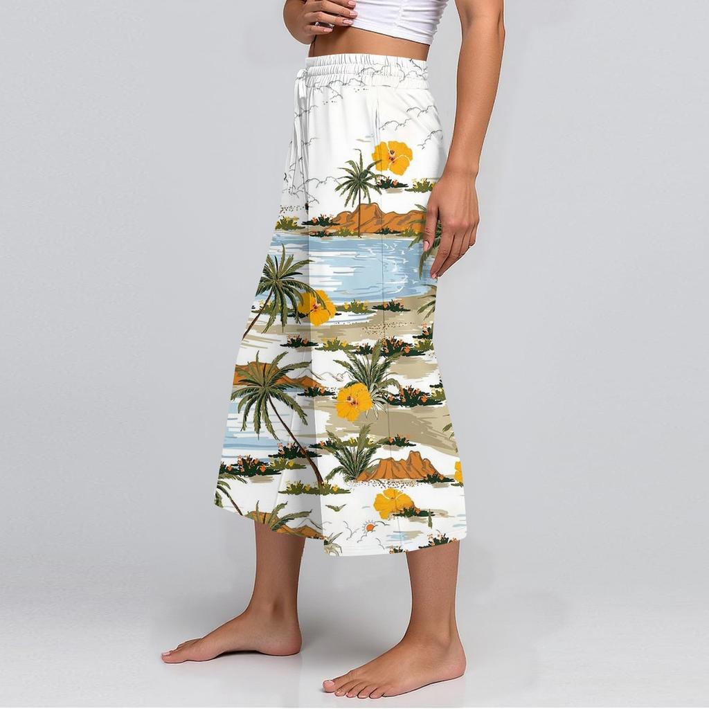 Женские летние повседневные спортивные брюки с высокой талией и принтом, укороченные брюки свободного покроя