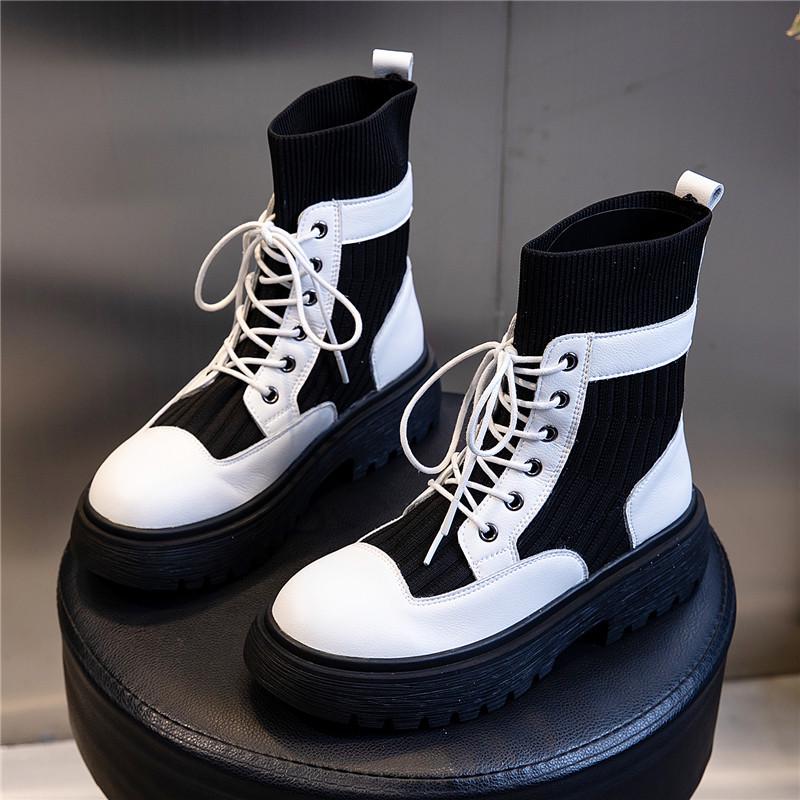 Boots Women's 2025 New Autumn and Winter British Wind Tube Leather Women's Shoes Fashion Elastic Short Boots Martin Boots Women's Trend