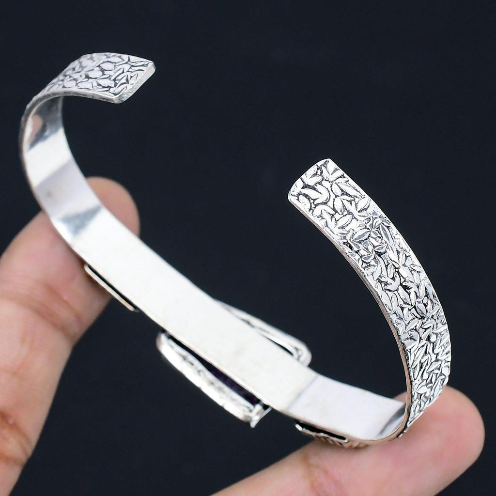 Подарок для нее Браслет из стерлингового серебра 925 пробы с натуральным пурпуритом, регулируемый