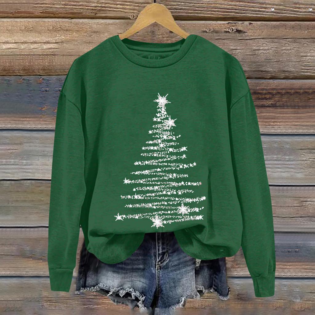Женская рождественская повседневная спортивная толстовка с принтом, длинными рукавами и круглым вырезом.
