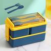 With Fork and Spoon Microwave Bento Boxes Double Layer Dinnerware Set  Office Worker