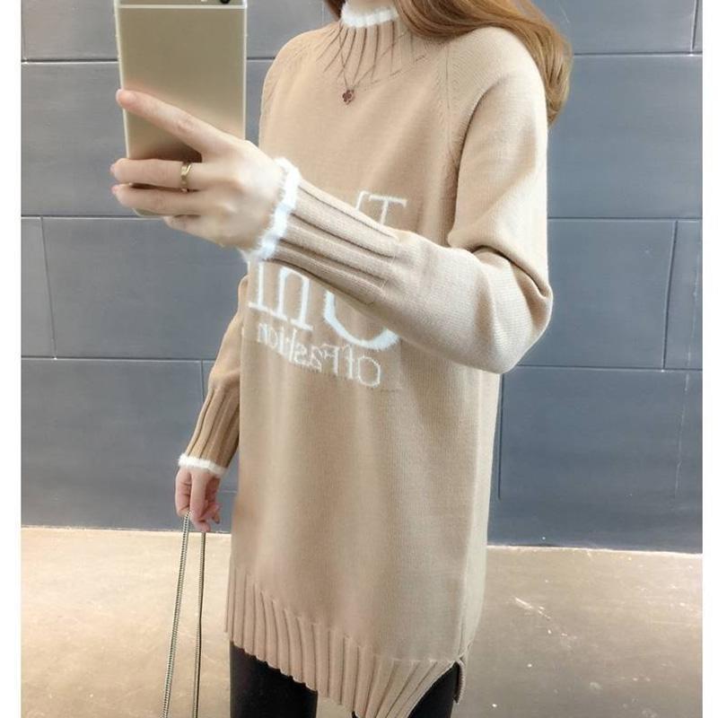 Autumn and Winter Mid-length Women's Sweater Loose Mid-length Maternity Dress Half-high Collar Outer Wear Base Shirt Coat