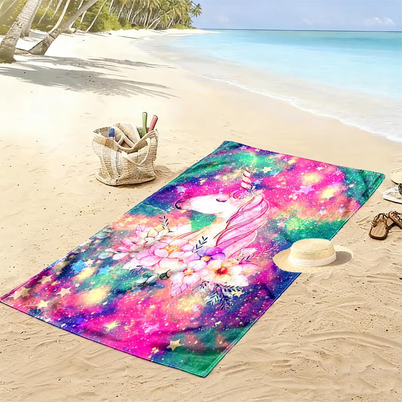 Galaxy Uni-horse Print Beach Towel, Large Soft Quick Dry Towel for Beach Camping Swimming