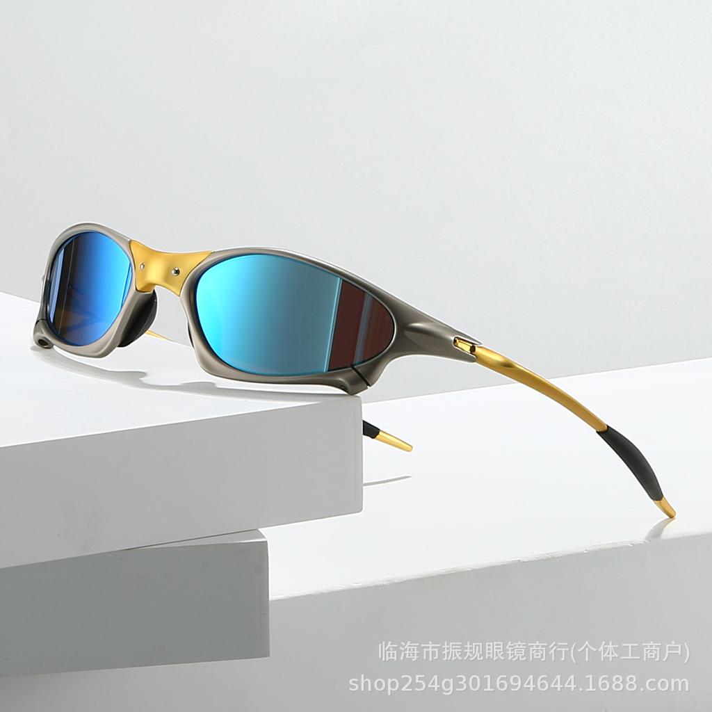 Futuristic Metal Coated Polarized Sunglasses with Oval Mechanical Gold Nose Bridge, Sports Sun Glasses for Cycling
