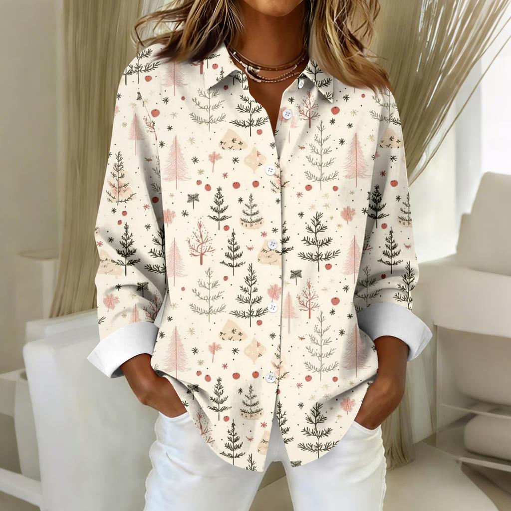 Women's Shirt Blouse Christmas Print Button Long Sleeve Casual Basic Shirt Collar Regular Top