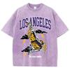 American Vintage T-Shirt Men Los Angeles Skeleton Basketball Player Washed and Worn Out Short Sleeve Loose Oversized