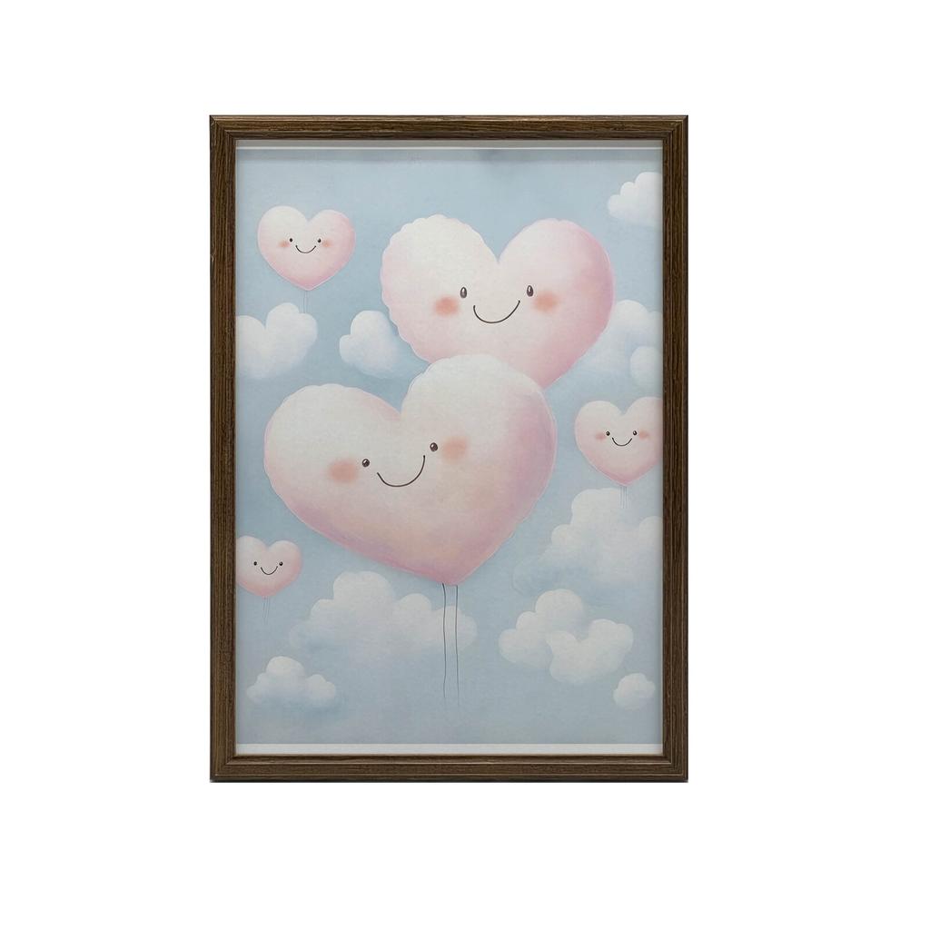 Pink Hearts On Clouds Pink Hearts On Clouds, 40X50 Cm, Gold Aluminum Frame, 230 Gsm Matte Paper