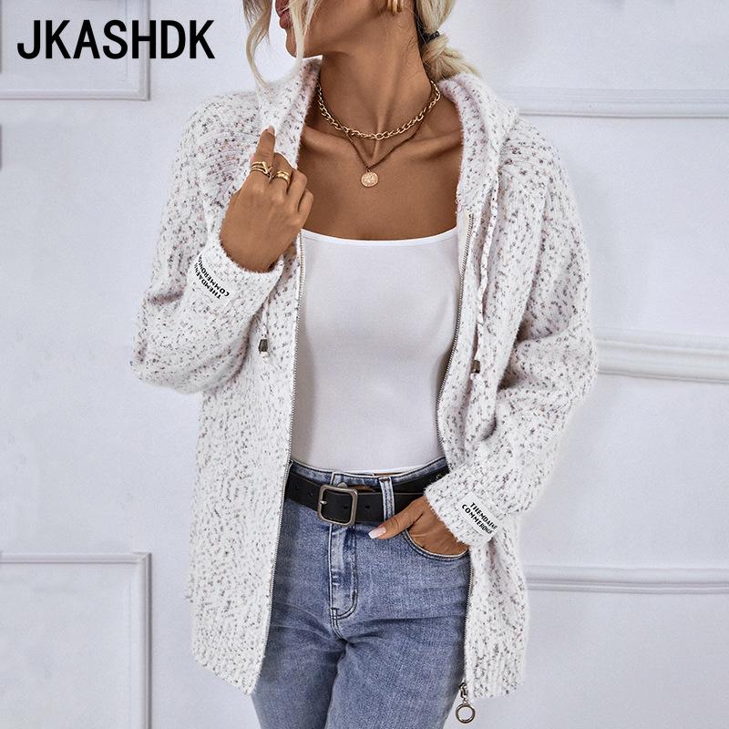 JKASHDK Женская мода повседневная осень-зима однотонный принт длинный рукав с капюшоном свитера