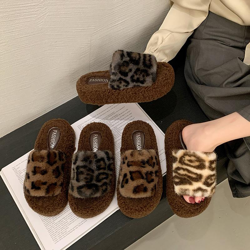 Популярные в интернете тапочки Мао Мао на толстой подошве с леопардовым принтом, женские, новые осенне-зимние 2025 года, для улицы, хлопковые, тапочки Мао Мао, кас