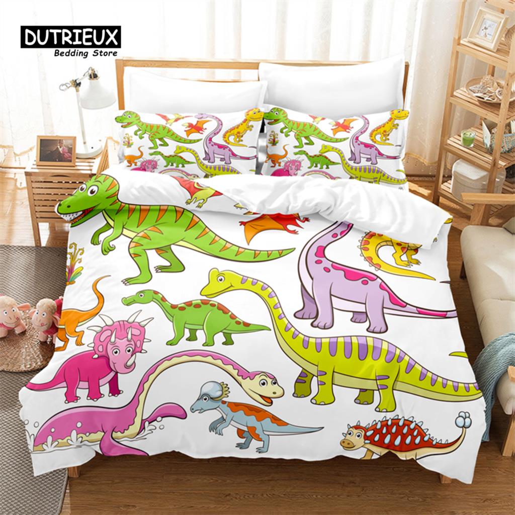 Cartoon Dinosaur Bedding Set, 3Pcs Duvet Cover Set, Soft Comfortable Breathable Duvet Cover, For Bedroom Guest Room Decor
