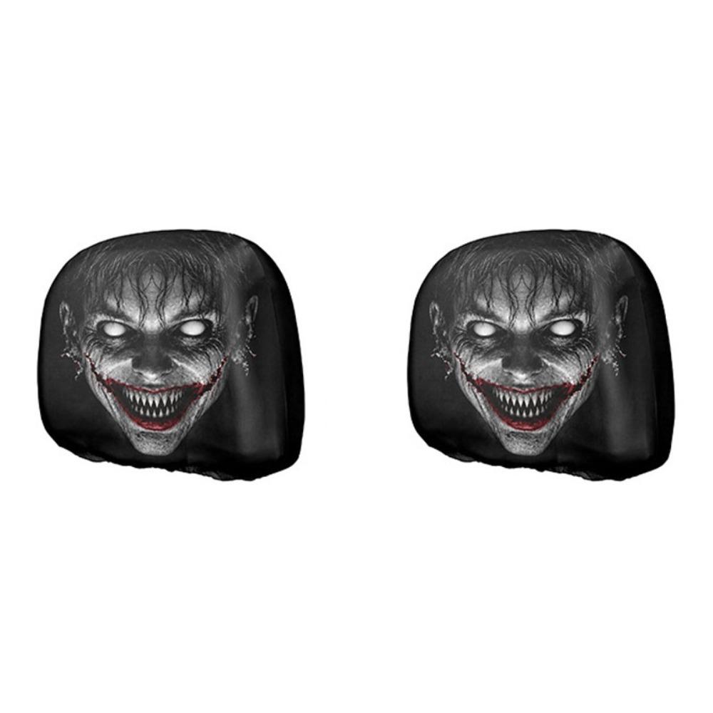 2 Pcs Ghost Headrest Covers 2D Stretch Neck Pillowcase Terrifying Car Interior Decor Universal Fit