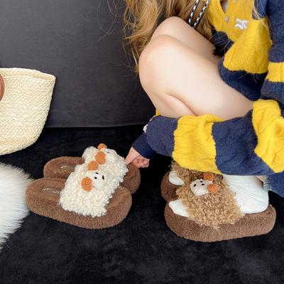 Модные мягкие и милые однословные пушистые туфли для женщин для ношения на улице 2025 осень и зима новые хлопковые тапочки на толстой подошве хлопковые тапочки