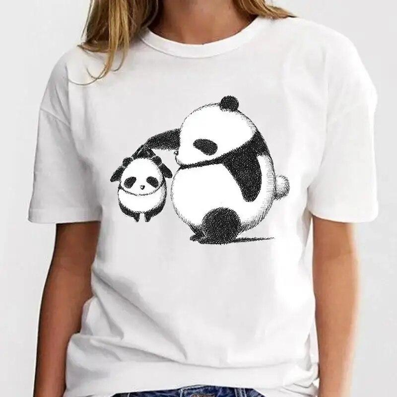New Panda Lovely Cute T-shirt Clothing Cartoon Graphic Print Short Sleeve Fashion Casual Plus Size T Shirt Women