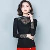 Women's Autumn and Winter New Fashion Solid Color Pullover High Neck Lace Hollow and Velvet Long Sleeve Slim Fit Casual Tops