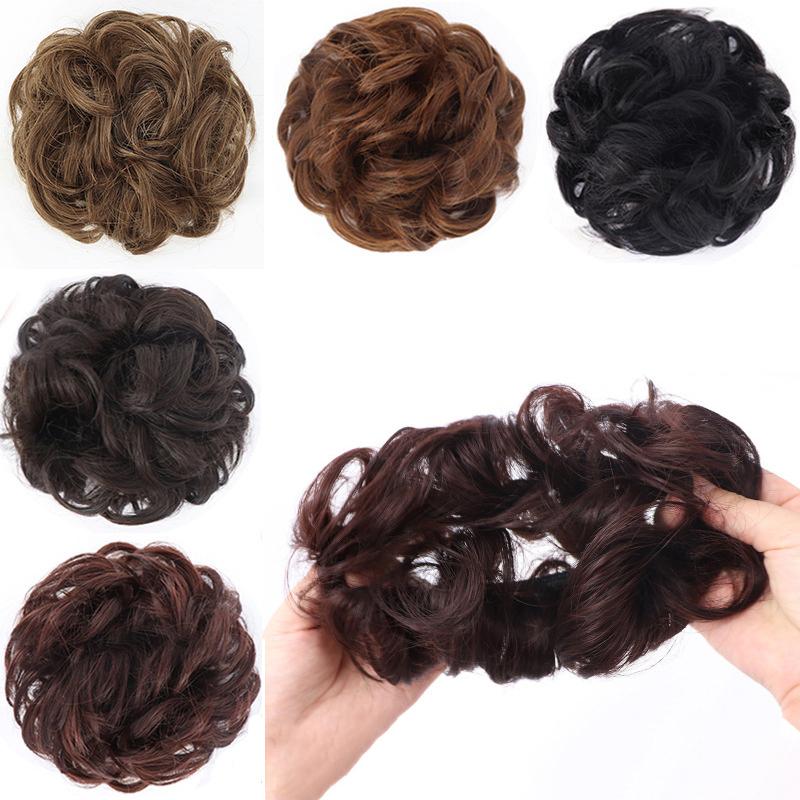 Synthetic Messy Hair Piece Daily Use Chignon Scrunchies Fake Elastic Hairpiece Brown Donut Bun For Women