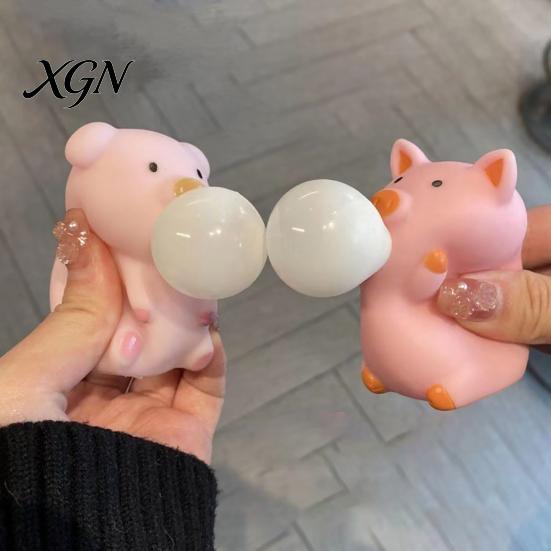Pig Stress Reliever Bubble Blowing Squeeze Toy Relief Cartoon Sensory Soft Stretchy Animal Shape Home Office Desk Reusable Ball