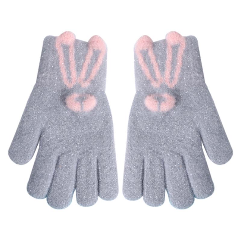 Перчатки для женщин на зиму, вязаные, с милым мультяшным кроликом, утолщенные, теплые, шерстяные, с сенсорным экраном, для студентов, для письма и езды, для защиты от холодных волн