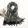 Новейшие шарфы с цветочным принтом, хиджабы с кисточками, женские шали, хлопковый мусульманский хиджаб, головной платок, обертывания, большой размер, модные головные платки