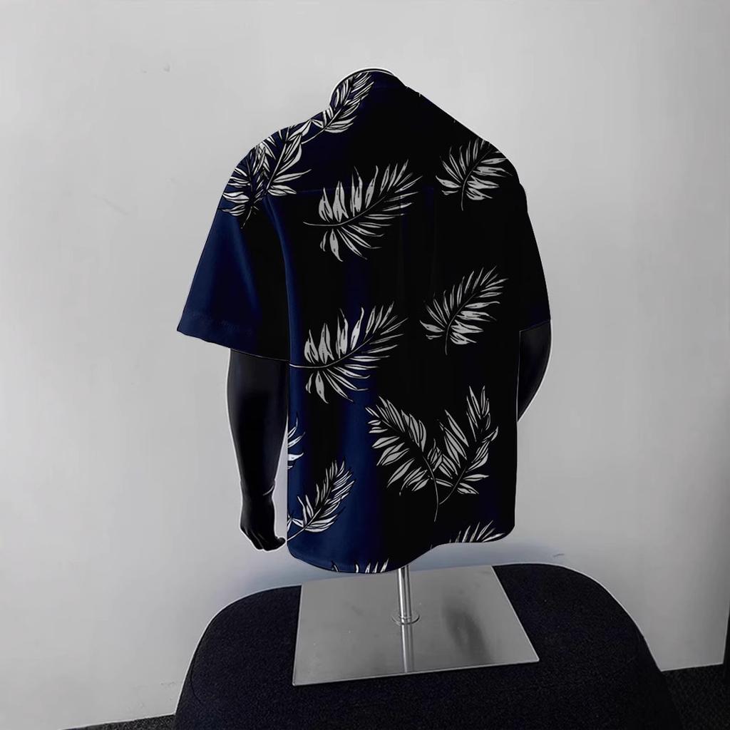 American Retro Summer Ice Silk Vintage Seaside Hong Kong Style Short-Sleeved Shirt Men'S Loose Casual Beach Trendy Shirt