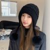 Wool Hat Women's Winter Plush Thickened Hairball Ear Protection Warm Hat Cold-proof Knitted Hat