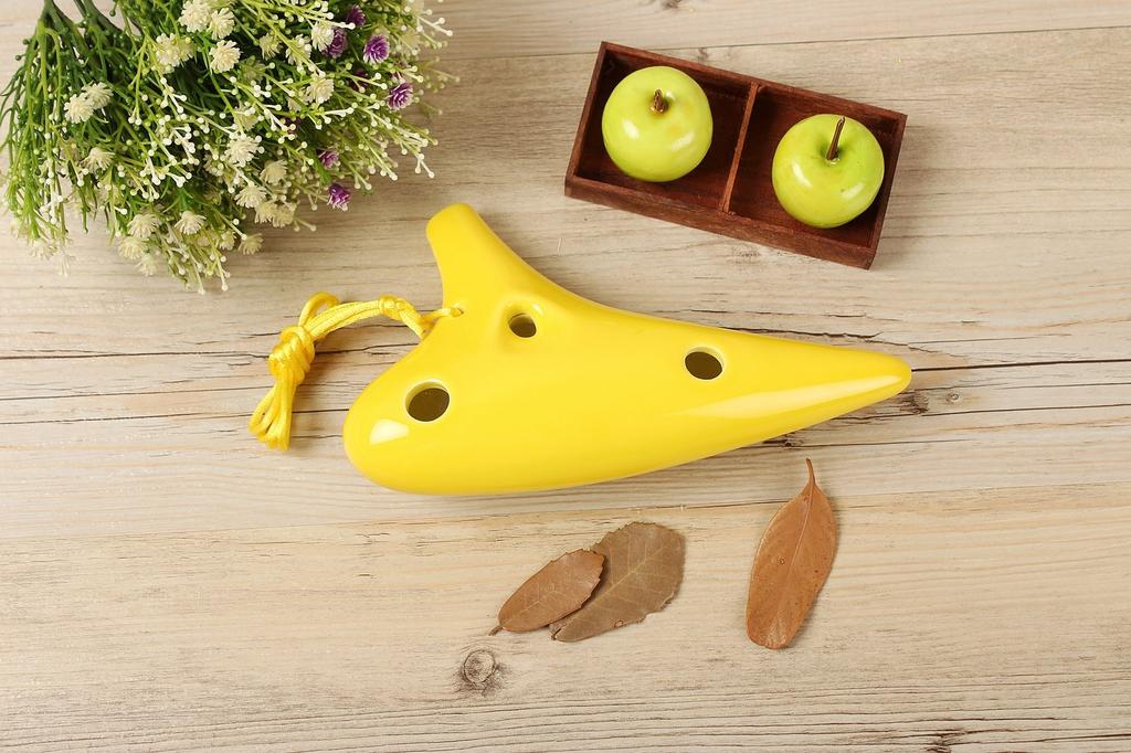 TNG Ocarina, Single [12-Hole  Alto  Yellow], Premium C Key, AC (Includes Fingering Chart), Glazed Finish, Yellow, for Wind Instruments