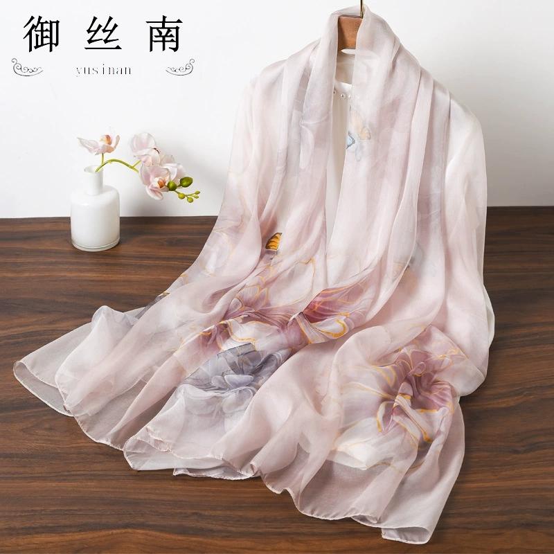 Весна Лето Женские Большого размера Принтованные Пляжные Шали Мусульманские Хиджабы Дорожные Тонкие Солнцезащитные Шарфы/Шарфы 100% Шелк Пляжный Шарф