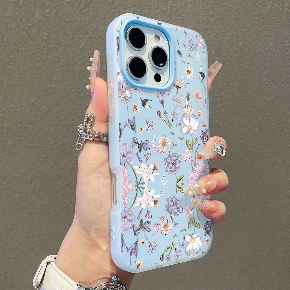 Чехол для телефона iPhone 17 Air 17 16 15 14 13 12 11 Pro Max XS X XR 7 8 16 Plus Элегантный Синий Цветок Конфетный Цвет Ударопрочный Чехол