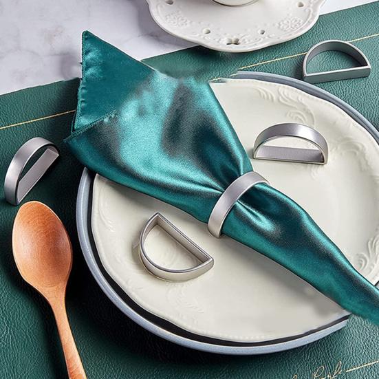 12 шт./набор Пряжка для салфетки Полированная Гальваническое покрытие Высокий глянец D-образное Украшение стола Элегантное Золотой Серебристый цвет Кольцо для салфетки Ресторанный инвентарь