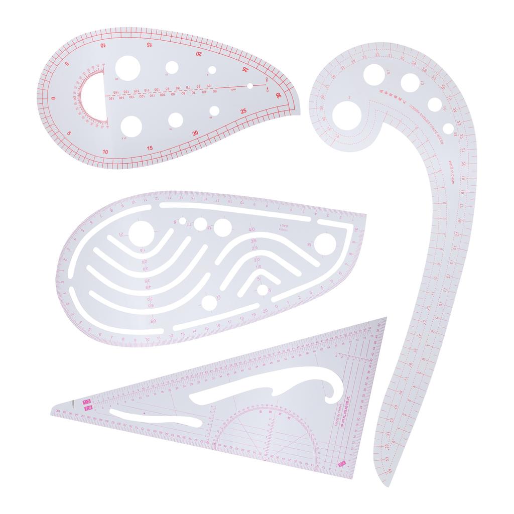 Набор измерительных линеек для одежды Многофункциональный набор для вырезания рукавов с клеткой Кривая линейка Набор из 4 предметов