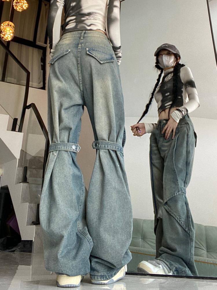 Blue American Vintage High Waist Chic Jeans Women Fashion Y2K Streetwear Wide Leg Pants Female 90s Deisign Sense Casual Baggy Denim Trouser