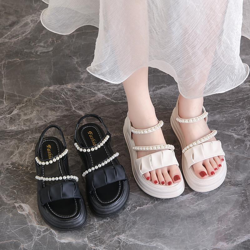 Женские сандалии летние черные уличные нарядные с открытым носком повседневные толстые подошвы на платформе милые сандалии для девочек размера плюс