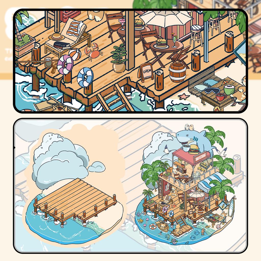 Мультяшный Большой Ландшафтный Мультяшный Акула Сцена Ресторана Наклейка 3D Миниатюрный Мир Декомпрессия Сделай Сам Сцена