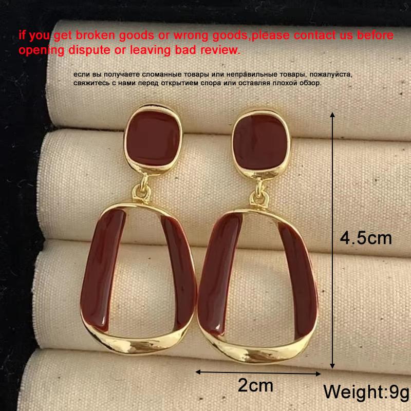 New Wine Red Geometric Hanging Earrings for Women Metal Pendants Dangle Earrings Red Exaggerated Drop Earrings aretes