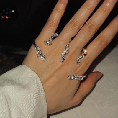 Модный открытый браслет из листьев циркония для женщин, праздничный подарок, блестящие бриллианты, регулируемые аксессуары для рук