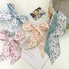 Spring Summer Floral Print Thin Ribbon Scarf Multi-use Headband Small Silk Scarf Skinny Silk Scarf Women Hair Accessory