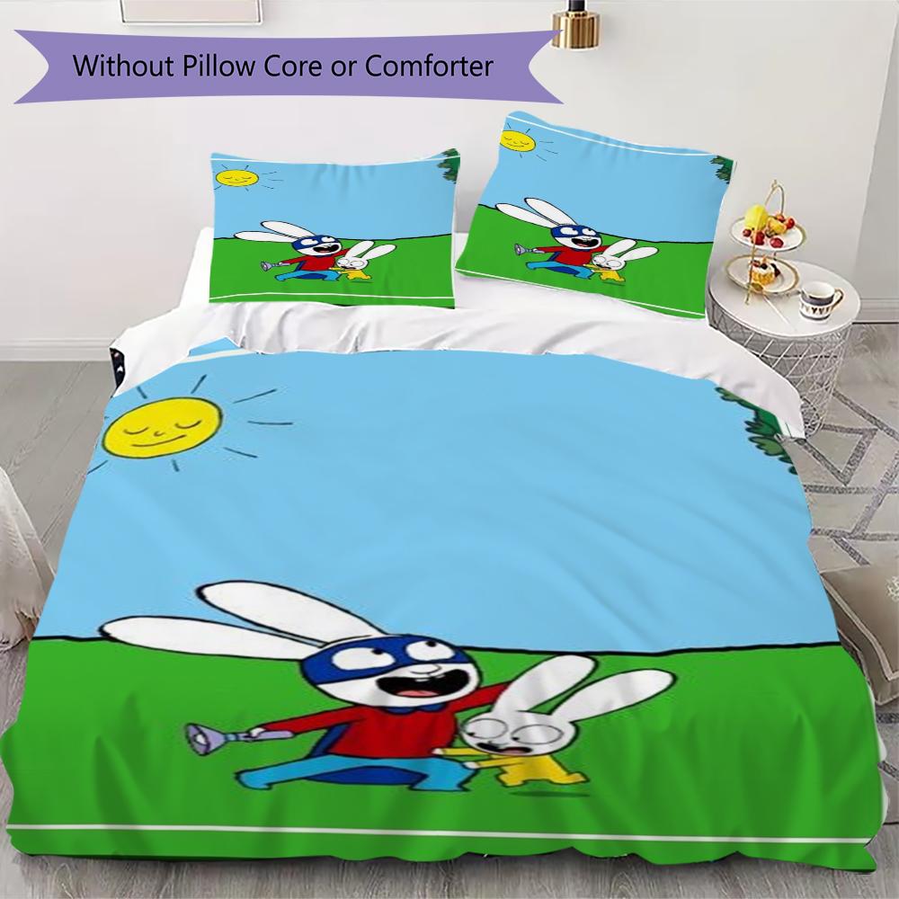 Simon the Rabbit Pattern Bedding uilt Set uilt Cover Pillowcase Home Decoration Birthday Gift (1 * duvet cover + 2 * pillowcase without core)157