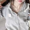 Kawaii Sweet Harajuku Hoodies Women Japanese Gothci Lace Patchwork Cartoon Embroidery Zipper Oversize Sweatshirt